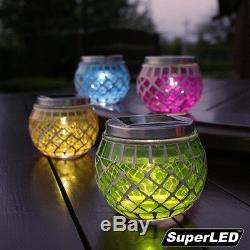 SuperLED + Solar Garden Mosaic Jar Lights, Red, Green, Blue & Gold NEW EFFECT