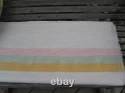 #T4 woven rug rag hand made cotton blend 30 x 71 pearl pink green yellow new