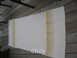 #T4 woven rug rag hand made cotton blend 30 x 71 pearl pink green yellow new
