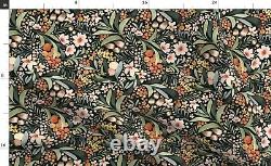 Tablecloth Garden Pink Vintage Green Flowers Leaves Floral Berries Cotton Sateen