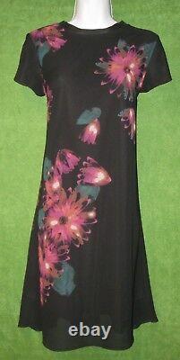 Taylor Black Pink Purple Floral Chiffon Trapeze Shift Social Dress 6 $129
