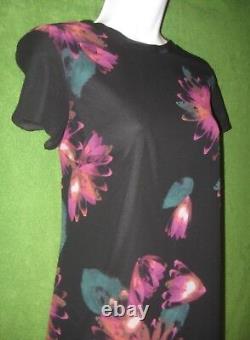 Taylor Black Pink Purple Floral Chiffon Trapeze Shift Social Dress 6 $129