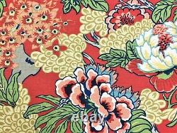 Thibaut Honshu Coral and Green Linen Cotton Red Green Navy Aqua Blue Beige Pink