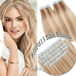 Thick 200g 80pcs Tape In Remy Human Hair Extensions Skin Weft FULL HEAD BLONDE F