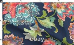 Throw Blanket Chintz Floral Navy Blue Pink Green Flowers Botanical 48 x 70in