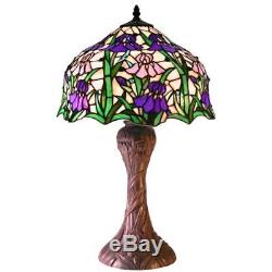 Tiffany-style Iris Table Lamp Purple Pink Green 660 Hand Cut Stained Glass Decor
