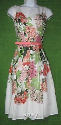 Tommy Hilfiger White Melon Pink Green Cotton Belt Work Social Dress 16 $129