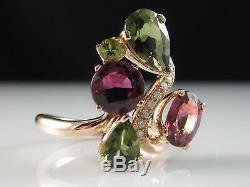 Tourmaline Diamond Ring 14K Rose Gold Green Pink Size Fine Jewelry Unique 7 NEW