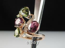 Tourmaline Diamond Ring 14K Rose Gold Green Pink Size Fine Jewelry Unique 7 NEW