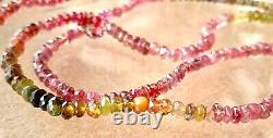 Tourmaline Gemstone Necklace strand real pink green gems 14k white gold 20