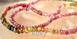 Tourmaline Gemstone Necklace strand real pink green gems 14k white gold 20
