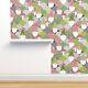 Traditional Wallpaper Floral Gnomes Pink Green Flowers Leaves