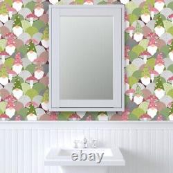 Traditional Wallpaper Floral Gnomes Pink Green Flowers Leaves