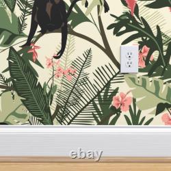 Traditional Wallpaper Pink Cream Green Floral Nature Trees Animals Monkeys Extra