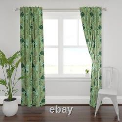 Tropical Banana Leaves White Pink Green 50 Wide Curtain Panel by Spoonflower