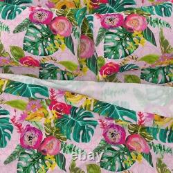 Tropical Monstera Green Pink Jungle 100% Cotton Sateen Sheet Set by Spoonflower