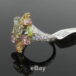 Ultra Rare GIA 5.20ct Pink Green Yellow Orange Diamond 18K Gold Cluster Ring