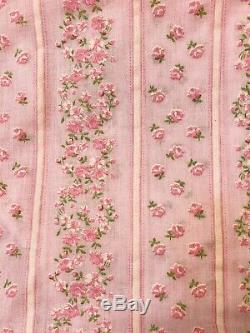 VTG Flocked Floral Fabric Pink White Green Flowers LAST LOT 4 Yards x 44