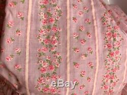 VTG Flocked Floral Fabric Pink White Green Flowers LAST LOT 4 Yards x 44