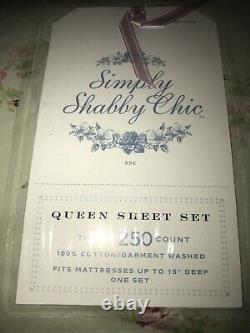 VTG Simply Shabby Chic Rachel Ashwell Pink Roses on Green 4PC Queen Sheet Set