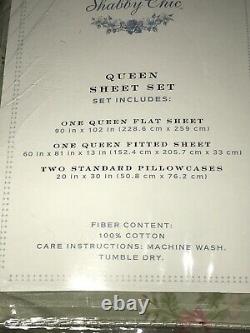 VTG Simply Shabby Chic Rachel Ashwell Pink Roses on Green 4PC Queen Sheet Set