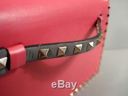 Valentino Pink Grey Red Green Leather Gold Rock Stud Flap Wristlet Clutch Bag