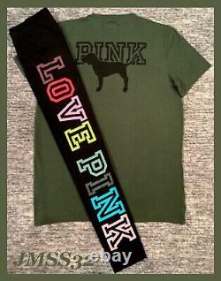 Victoria's Secret Pink Campus Tee Shirt + Leggings Set Olive Green Black Dog M