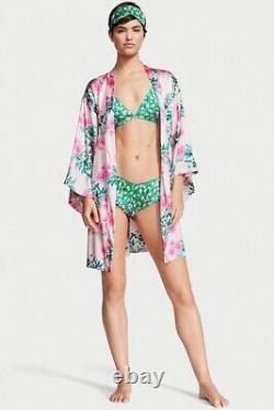 Victoria's Secret Pink & Green Tropical Silk Lace Kimono Set Size XL Brand New