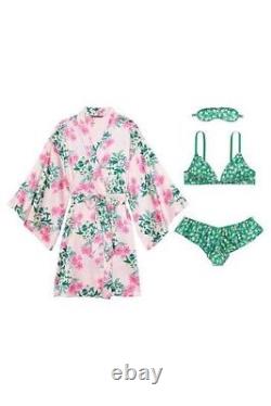 Victoria's Secret Pink & Green Tropical Silk Lace Kimono Set Size XL Brand New