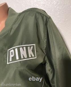 Victoria's Secret Pink Sagebrush Green White Full Zip Up Flight Jacket Medium