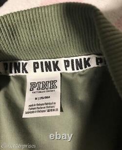 Victoria's Secret Pink Sagebrush Green White Full Zip Up Flight Jacket Medium