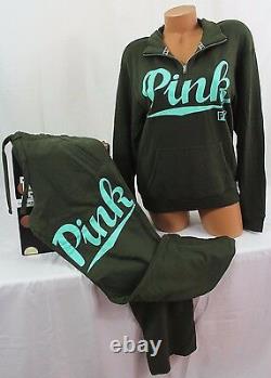 Victorias Secret PINK S/XS setHalf-Zip Pullover & Boyfriend Pant olive green