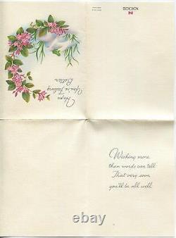 Vintage Green Frog Rocks Boulder Pink Clematis Vine Flowers Greeting Card Print