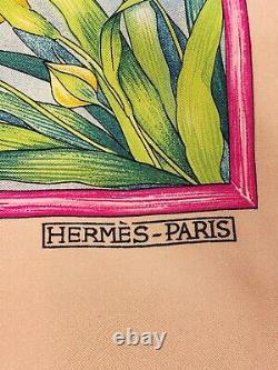 Vintage HERMES Paris Giverny Pink Blue Green 100% Silk Scarf