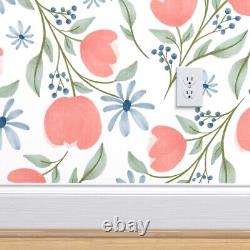 Wallpaper Roll Blue Navy Pink Green Floral Flowers 24in x 27ft