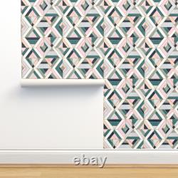 Wallpaper Roll Geometric Pink And Green Vintage Geo Tile Mosaic 24in x 27ft