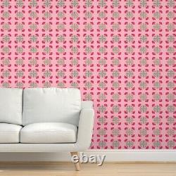 Wallpaper Roll Mexican Tile Pink Red Green Folk Art Floral Birds 24in x 27ft