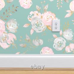 Wallpaper Roll Mint Blush Gold Floral Big Pink Green Teal 24in x 27ft