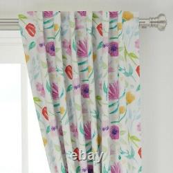 Watercolor Floral Pink Green Flowers Spring 50 Wide Curtain Panel by Roostery