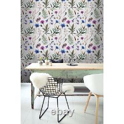 Wildflowers Removable wallpaper pink blue and green wall mural repositionable