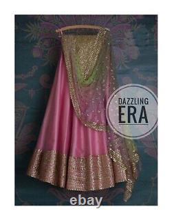 Women Designer Pink Golden Green Lehenga Choli Dupatta Punjabi Indian Wedding