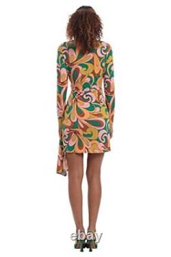 Women's Long Sleeve Side Drape Dress, Green Garden/Coral Pink, 4