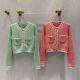 Womens Spring 2021 Runway Style Luxury Pink Green Knit Cardigan Sweater New