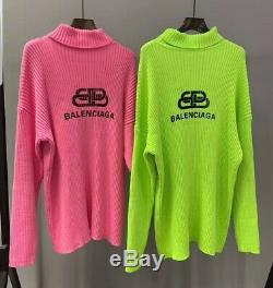 Womens fashion designer BALENCIAGA logo sweater dress size SML green and pink