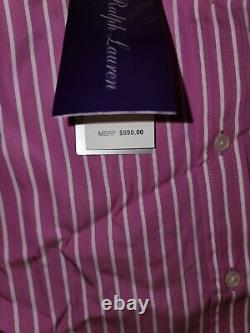 Womens sz 8 Ralph Lauren Purple Label hot pink white Stripe dress Shirt button