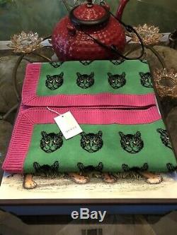 100% Authentique Laine Gucci Vert Et Rose Cat Baby Blanket Throw 499 $