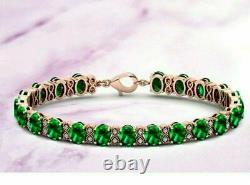 15.00ct Oval Cut Vert Emerald Diamond Bracelet De Tennis 14k Rose Or Finition