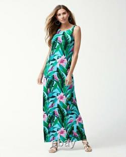 175 $ Nouveau Tommy Bahama Tulum Blooms Maxi Dress Bleu Radiant Rose Vert S