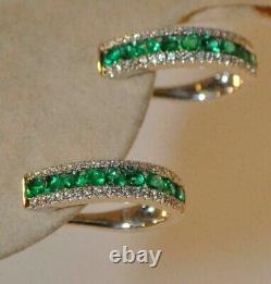 1.20ct Lab Created Cut Emerald Huggie Hoop Boucles D'oreilles Rose Or 14k
