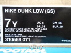 2010 Nike Dunk Low Highlighter Gris Jaune Rose Vert Orange 310569-071 Ds 7y 7